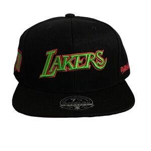 Mitchell & Ness Los Angeles Lakers NBA Black Green Pink Fitted Hat Size 7 5/8